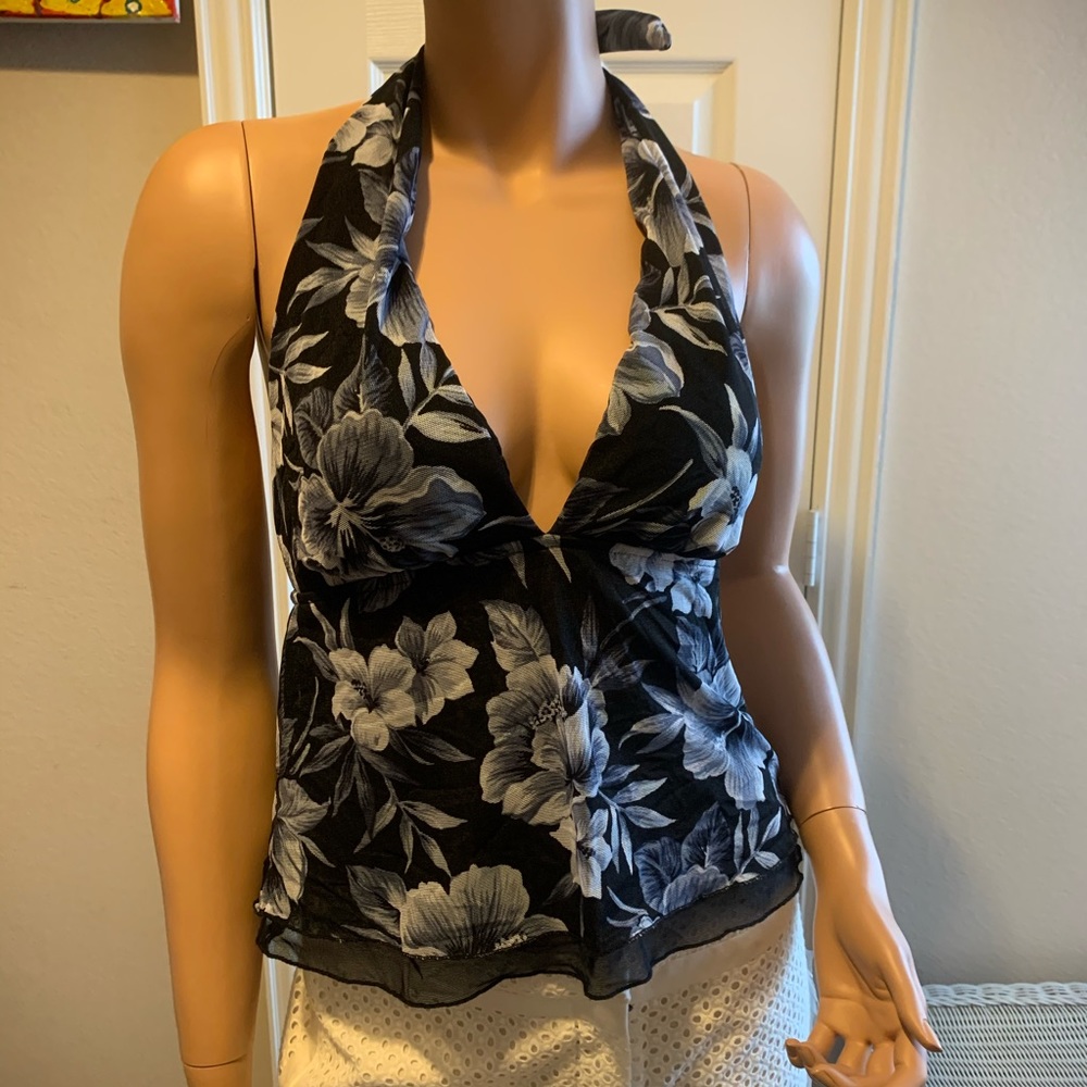 Floral Blue Top Blouse Sz XS-S